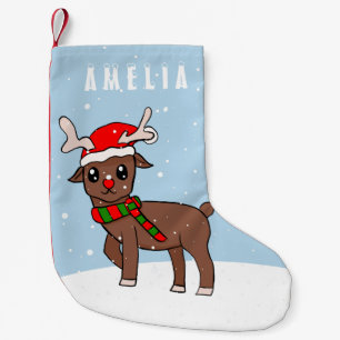 Cute Deer with Santa Hat Snow Christmas Kid Small Christmas Stocking