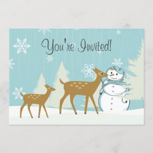 Cute Deer with Snowman Winter 1st Birthday Invitation