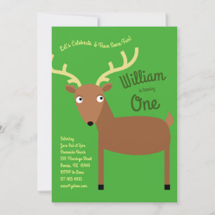 Cute Deer Woodland Kids 1st Birthday Party Invitation