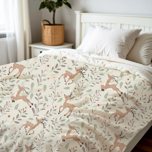 Cute Deer Woodland Kids Room Sage Green Fleece Blanket