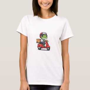 Cute Delivery Frog Riding Red Retro Scooter T-Shirt