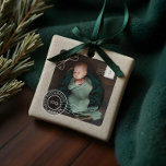 Cute Delivery Parcel Baby Birth Announcement Photo Ceramic Ornament<br><div class="desc">A cute and unique baby birth announcement keepsake ornament to decorate your Christmas tree. It also makes for a unique gift for the family to cherish. Celebrate the arrival of your newest little family member with our simple Christmas parcel package photo birth announcement Christmas ornament. The design features a faux...</div>