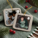 Cute Delivery Parcel Baby Birth Announcement Photo Ceramic Ornament<br><div class="desc">A cute and unique baby birth announcement keepsake ornament to decorate your Christmas tree. It also makes for a unique gift for the family to cherish. Celebrate the arrival of your newest little family member with our simple Christmas parcel package photo birth announcement Christmas ornament. The design features a faux...</div>