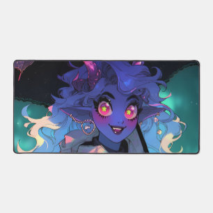 Cute Demon Anime Girl in the Rain Desk Mat