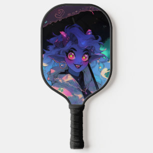 Cute Demon Anime Girl in the Rain Pickleball Paddle
