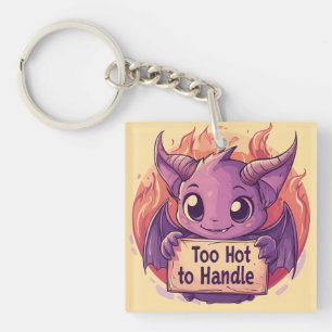 Cute Demon Holding a "Too Hot to Handle" Sign Keychain