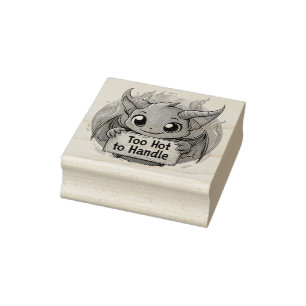 Cute Demon Holding a "Too Hot to Handle" Sign Rubber Stamp