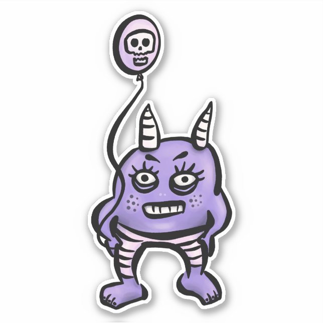 Cute Demon Purple Cartoon Horror Character (Front)