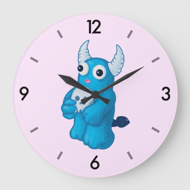 Cute Demon Skull - Halloween Cartoon Character Large Clock (Front)