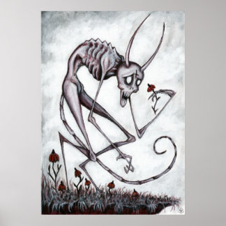 Cute demon with flower acrylic painting poster