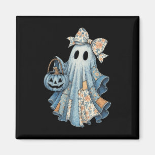 Cute Denim Ghost With Floral Bow Halloween Aesthet Magnet