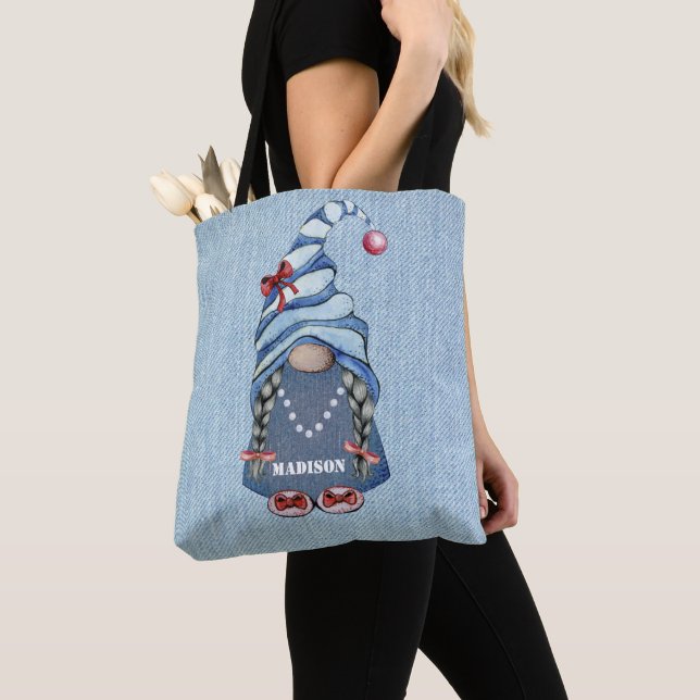 Cute Denim Girl Tote Bag (Close Up)