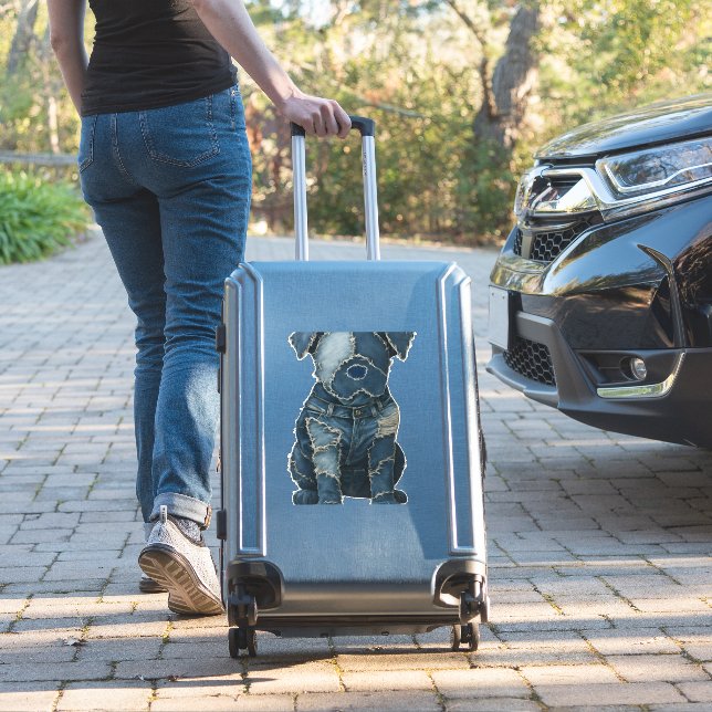 Cute Denim Patchwork Art Dog T-Shirt (Suitcase Insitu)