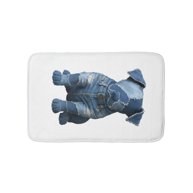 Cute Denim Patchwork Art Dog T-Shirt Bath Mat (Front)