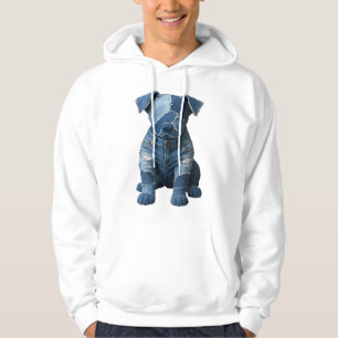 Cute Denim Patchwork Art Dog T-Shirt Hoodie