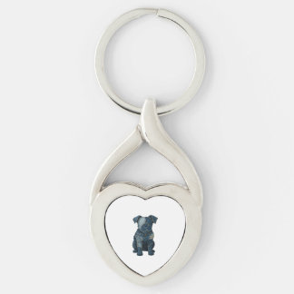 Cute Denim Patchwork Art Dog T-Shirt Keychain
