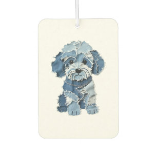 Cute Denim Patchwork Dog Illustration Air Freshener