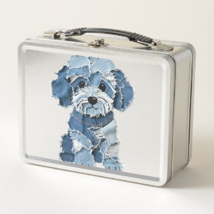 Cute Denim Patchwork Dog Illustration Metal Lunch Box