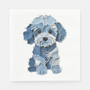 Cute Denim Patchwork Dog Illustration Napkin