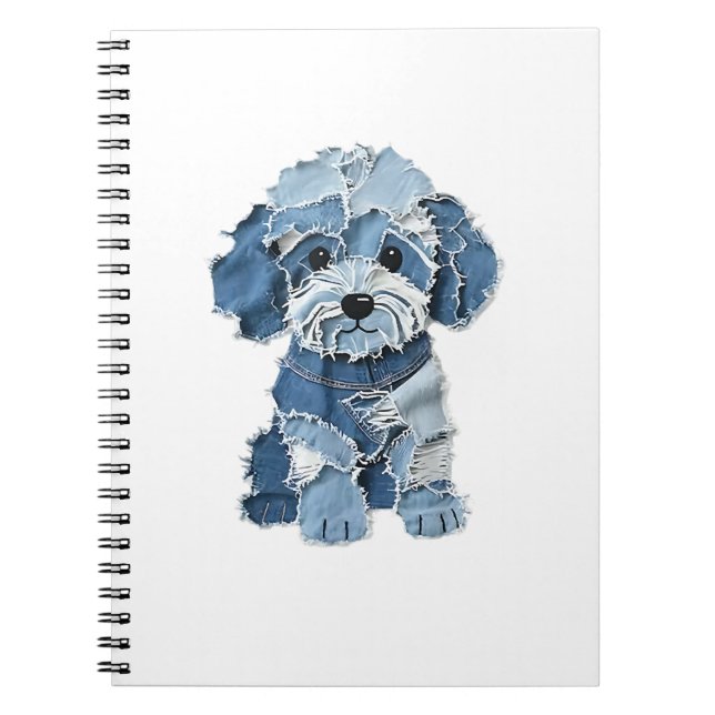 Cute Denim Patchwork Dog Illustration Notebook (Front)