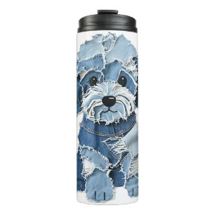Cute Denim Patchwork Dog Illustration Thermal Tumbler