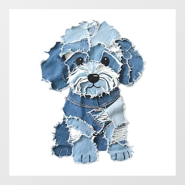 Cute Denim Patchwork Dog Illustration Window Cling (Sheet)