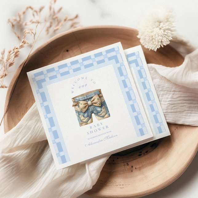 Cute Denim Teddy Bear Baby Shower Napkin (Creator Uploaded)