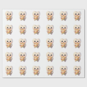Cute Dental Coffee Lover Kawaii Character  Wrapping Paper