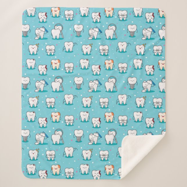 Cute Dental Pattern Sherpa Blanket (Front)