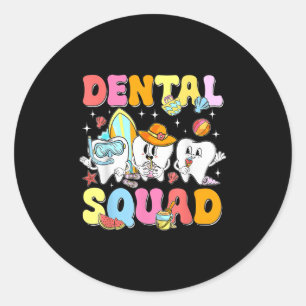 Cute Dental Squad Tooth Surfboard Palm Trees Summe Classic Round Sticker