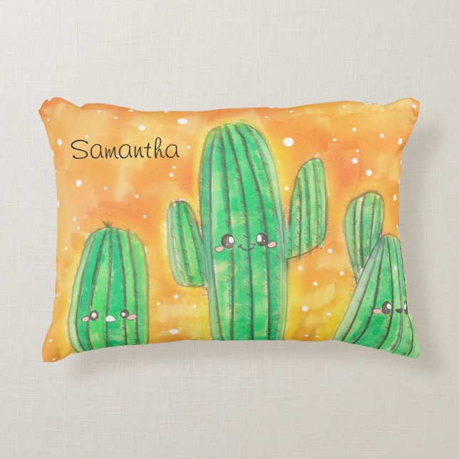Cute Desert Cactus Accent Pillow (Front)