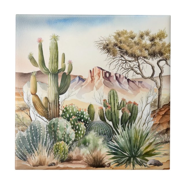 cute desert cactus lovers  tile (Front)