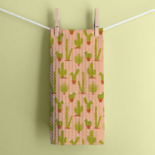 Cute Desert Cactus Plants on neutral blush Kitchen Towel