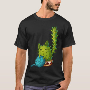 Cute desert cat cactus playing with wool T-Shirt