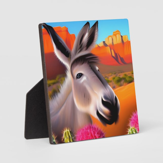  Cute Desert Donkey with flowering cactus Plaque (Front)