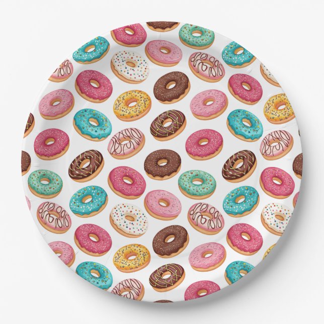 Cute desert sweet doughnuts illustration pattern  paper plate (Front)