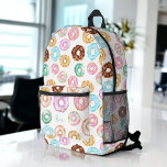 Cute desert sweet doughnuts illustration pattern printed backpack<br><div class="desc">Featuring cute doughnuts in chocolate,  pink,  heart sprinkles,  glazed.</div>