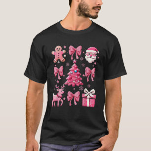 Cute Design Coquette Bow Pink Christmas Tree Women T-Shirt