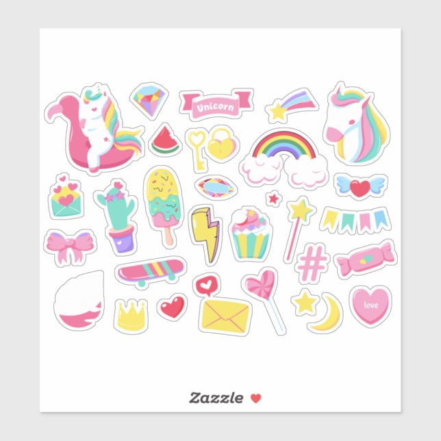 Cute Designs Bundle Unicorn Girls Fairy Stickers (Sheet)