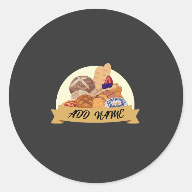 Cute dessert Bread baking bakery custom name Classic Round Sticker (Front)