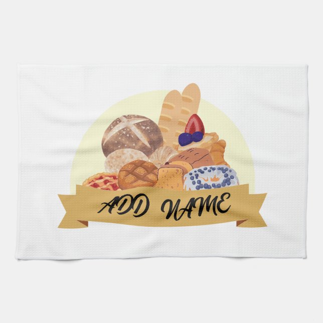 Cute dessert Bread baking bakery custom name Kitchen Towel (Horizontal)