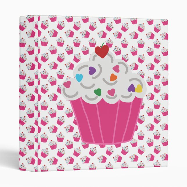 Cute Dessert Bright Pink Cupcake Pattern Binder (Front/Spine)