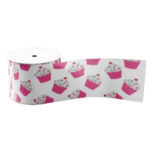 Cute Dessert Bright Pink Cupcake Pattern Grosgrain Ribbon