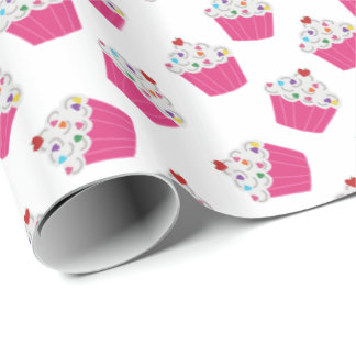 Cute Dessert Bright Pink Cupcake Pattern Wrapping Paper
