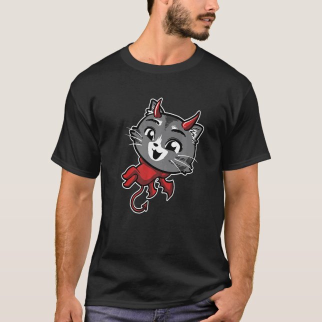 Cute Devil Cat Satanic Satanism Kitty T-Shirt (Front)