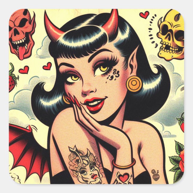 Cute Devil Girl Square Sticker (Front)