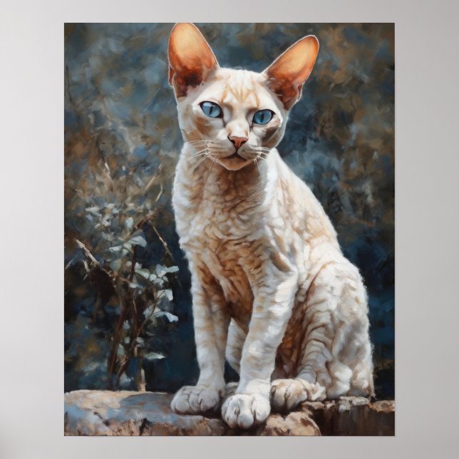Cute Devon Rex Cat Art Print Poster (Front)