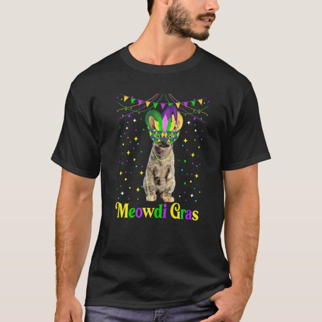 Cute Devon Rex Cat Meowdi Gras Jester Animals T-Shirt (Front)