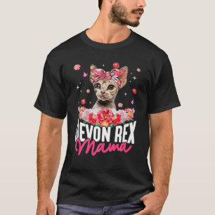 Cute Devon Rex Mama Flower Bandana Cat Lover Mothe T-Shirt