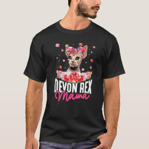 Cute Devon Rex Mama Flower Bandana Cat Mother's D T-Shirt